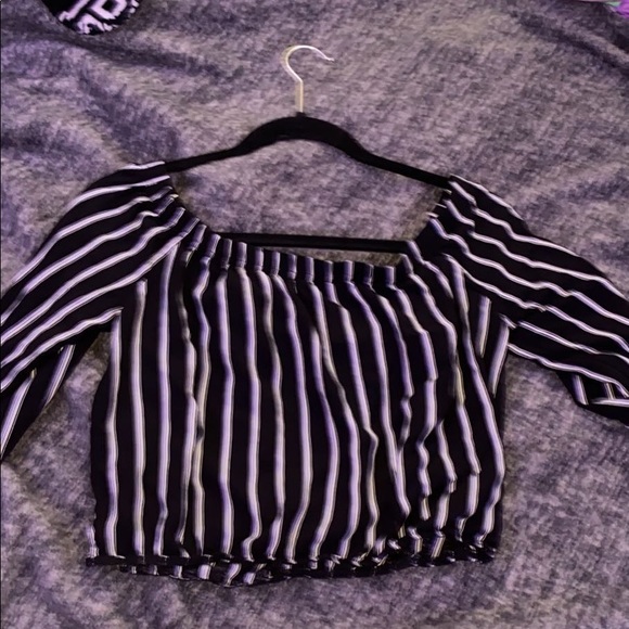 Black and white striped off the shoulder blouse. - Picture 1 of 2